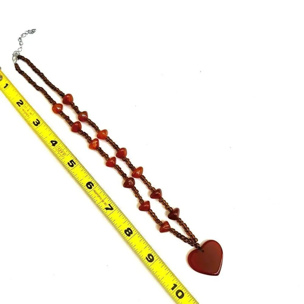 Orange beaded heart pendant necklace - Picture 6 of 9